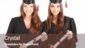  Presentation with knowing your students - Theme having graduation female - two happy graduating students isolated background and a  colored foreground