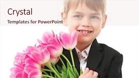  Presentation with tulips - Presentation theme having graduation flowers - schoolboy with bouquet of beautiful background and a  colored foreground