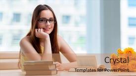  Presentation with school graduation - PPT theme featuring graduation flowers - young woman preparing for school background and a  colored foreground