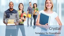  Presentation with students - Presentation theme enhanced with graduation girl - group of students background and a light blue colored foreground