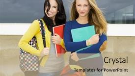  Presentation with teenage - Presentation theme featuring graduation girl - two beautiful teenage students holding background and a  colored foreground