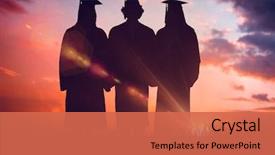  Presentation with blue and orange - Colorful presentation design enhanced with three students in graduate robe backdrop and a coral colored foreground