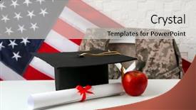 Presentation with graduation black graduate hat - Slide deck with graduation hat apple and diploma background and a light gray colored foreground