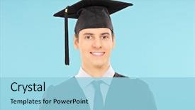  Presentation with graduation - Slides featuring graduation hat on blue background background and a  colored foreground