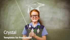  Presentation with vector - Theme having graduation hat vector against llittle girl holding stick in front of blackboard background and a violet colored foreground