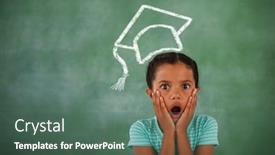  Presentation with vector - PPT theme with graduation hat vector against surprised young girl background and a ocean colored foreground