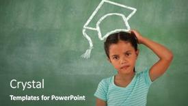  Presentation with vector - Cool new PPT theme with graduation hat vector against thoughtful young girl backdrop and a ocean colored foreground