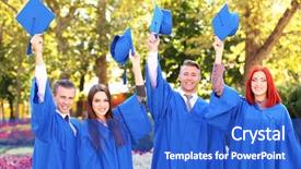  Presentation with graduation black graduate hat - Amazing slides having graduation hats in the air backdrop and a cobalt blue colored foreground