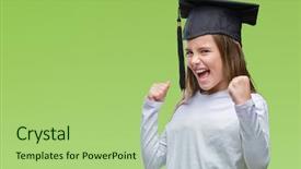  Presentation with winner announcement award success - Colorful presentation design enhanced with graduation kids - young beautiful girl wearing graduate backdrop and a mint green colored foreground