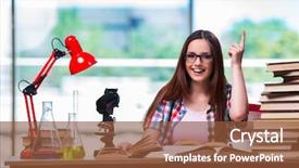  Presentation with chemistry - Audience pleasing PPT theme consisting of graduation microbiology - female student preparing for chemistry backdrop and a  colored foreground