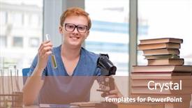  Presentation with young college student diagnosis of chlamydia - Cool new presentation theme with graduation microbiology - young student tired and exhausted backdrop and a  colored foreground