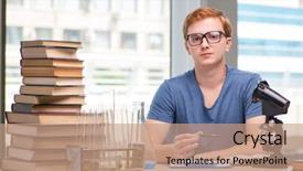  Presentation with tired - Slides with graduation microbiology - young student tired and exhausted background and a coral colored foreground