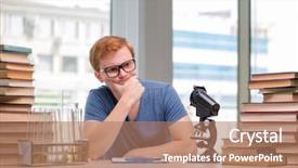  Presentation with young college student diagnosis of sti - Beautiful presentation theme featuring graduation microbiology - young student tired and exhausted backdrop and a coral colored foreground