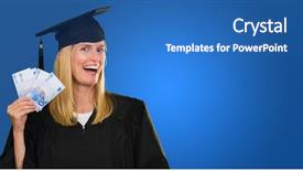  Presentation with euro - PPT theme having graduationmoney - graduate woman holding euro currency background and a  colored foreground