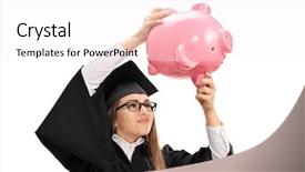  Presentation with loan - Slide set featuring worried graduate student shaking background and a white colored foreground