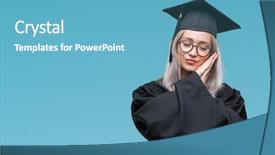  Presentation with closed - Slides with graduation night - young blonde woman wearing graduate background and a teal colored foreground