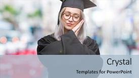  Presentation with closed - Amazing presentation having graduation night - young blonde woman wearing graduate backdrop and a light blue colored foreground