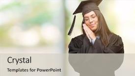 Presentation with closed - Beautiful presentation theme featuring graduation night - young hispanic woman wearing graduated backdrop and a  colored foreground