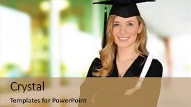  Presentation with black woman - Cool new slide deck with graduation of a woman dressed backdrop and a  colored foreground