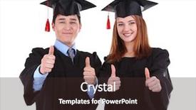  Presentation with students - Presentation design featuring graduation portrait - two happy graduating students isolated background and a wine colored foreground