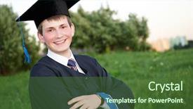  Presentation with student - Slides with graduation portrait - young smiley graduate student background and a  colored foreground