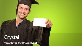  Presentation with car body repairer holding - Theme consisting of graduation poster - graduate man holding blank card background and a  colored foreground