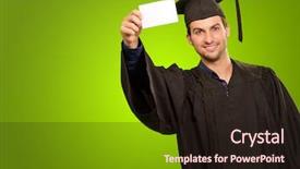  Presentation with blank - Beautiful PPT theme featuring graduation poster - graduate man holding blank card backdrop and a  colored foreground