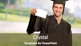  Presentation with blank - PPT theme having graduation poster - graduate man holding blank card background and a tawny brown colored foreground