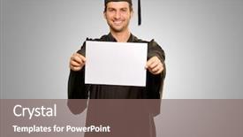  Presentation with hazmat placard - Colorful PPT theme enhanced with graduation poster - graduate man holding placard isolated backdrop and a violet colored foreground