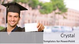  Presentation with hazmat placard - Slide deck with graduation poster - graduate man holding placard outdoor background and a white colored foreground