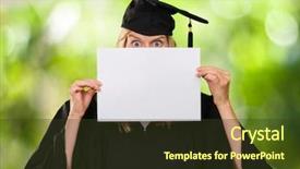  Presentation with blank - Presentation having graduation poster - graduate woman hiding behind background and a  colored foreground