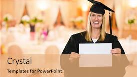  Presentation with blank - PPT theme enhanced with graduation poster - graduate woman holding a blank background and a  colored foreground
