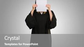  Presentation with grey - Slide deck with graduation poster - graduate woman holding placard background and a  colored foreground
