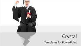  Presentation with poster - PPT theme consisting of graduation poster - happy college graduate holding background and a  colored foreground