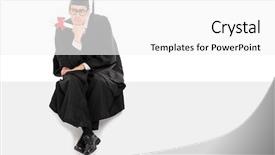  Presentation with college faculty - Presentation design enhanced with graduation poster - pensive college graduate sitting background and a white colored foreground