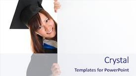  Presentation with worried female college student for health check up - Presentation featuring graduation poster - portrait of smiling asian female background and a sky blue colored foreground