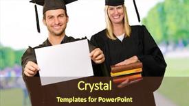  Presentation with two people holding hands - Beautiful presentation theme featuring graduation poster - two happy graduates holding placard backdrop and a tawny brown colored foreground