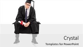  Presentation with worried female college student for health check up - Colorful slide deck enhanced with graduation poster - worried graduate student sitting backdrop and a white colored foreground