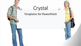  Presentation with students - Presentation theme with graduation poster - young smiling students with placard background and a  colored foreground