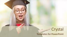  Presentation with woman in labor - PPT theme enhanced with graduation promotion - young blonde woman wearing graduate background and a  colored foreground