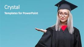  Presentation with hand palm - Amazing slides having graduation promotion - young blonde woman wearing graduate backdrop and a  colored foreground