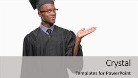  Presentation with american graduation african education - Colorful PPT theme enhanced with graduation promotion - young graduated african american man backdrop and a  colored foreground