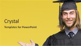  Presentation with long hair man - PPT theme featuring graduation promotion - young handsome graduated man background and a  colored foreground