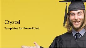  Presentation with special education young adult man - Colorful theme enhanced with graduation promotion - young handsome graduated man backdrop and a yellow colored foreground