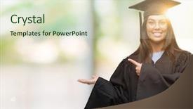 Presentation with finger - Beautiful PPT theme featuring graduation promotion - young hispanic woman wearing graduated backdrop and a  colored foreground