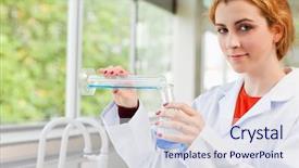  Presentation with liquid natural gas - Slides consisting of graduation samples - cute scientist pouring liquid while background and a  colored foreground