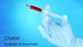  Presentation with syringe - Theme with graduation samples - hand holding syringe filled background and a light blue colored foreground