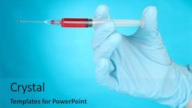  Presentation with syringe - Colorful slide set enhanced with graduation samples - hand holding syringe filled backdrop and a cyan colored foreground