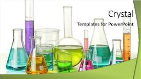  Presentation with glassware - Slide deck having graduation samples - laboratory glassware on isolated background and a cream colored foreground