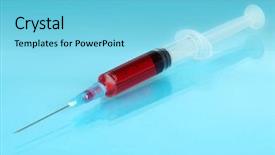  Presentation with blood homeostasis - Colorful theme enhanced with graduation samples - plastic disposable syringe filled backdrop and a light blue colored foreground